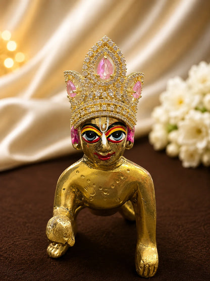 Manarani AD Mukut for Laddu Gopal with sparkling American diamond design