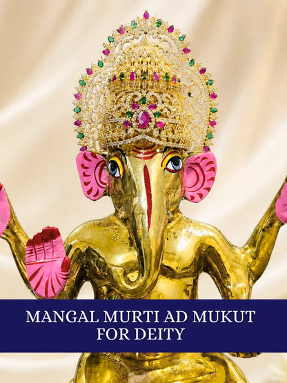 Mangal Murti AD Mukut with sparkling stones for ganpati ji shringar