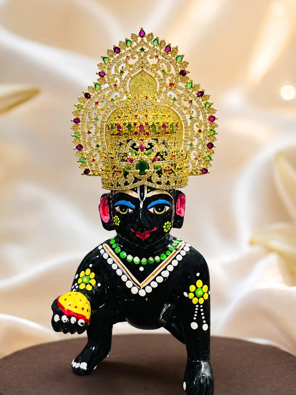 Mangal Murti AD Mukut with sparkling stones for ganpati ji shringar