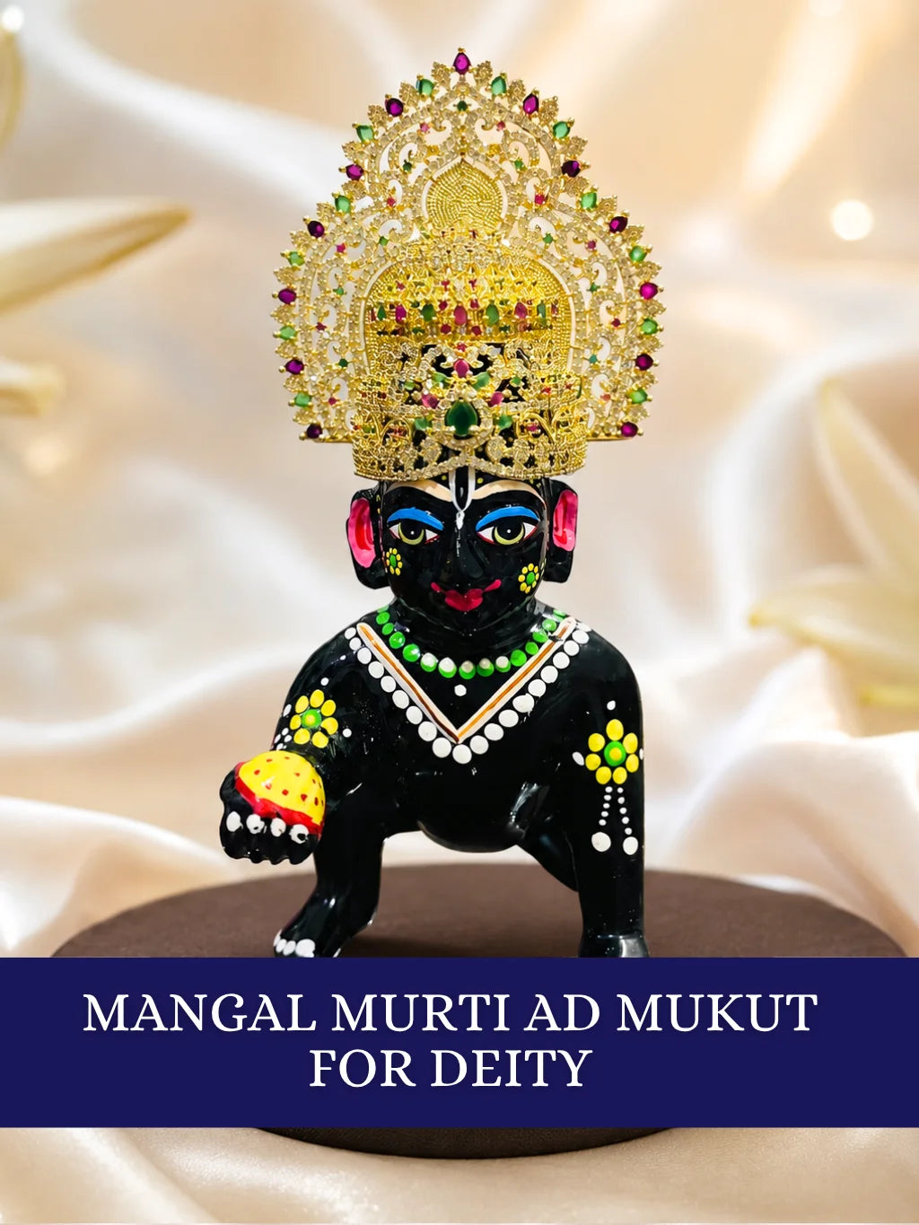 Mangal Murti AD Mukut with sparkling stones for ganpati ji shringar