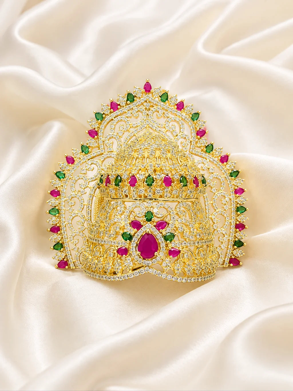 Mangal Murti AD Mukut with sparkling stones for ganpati ji shringar