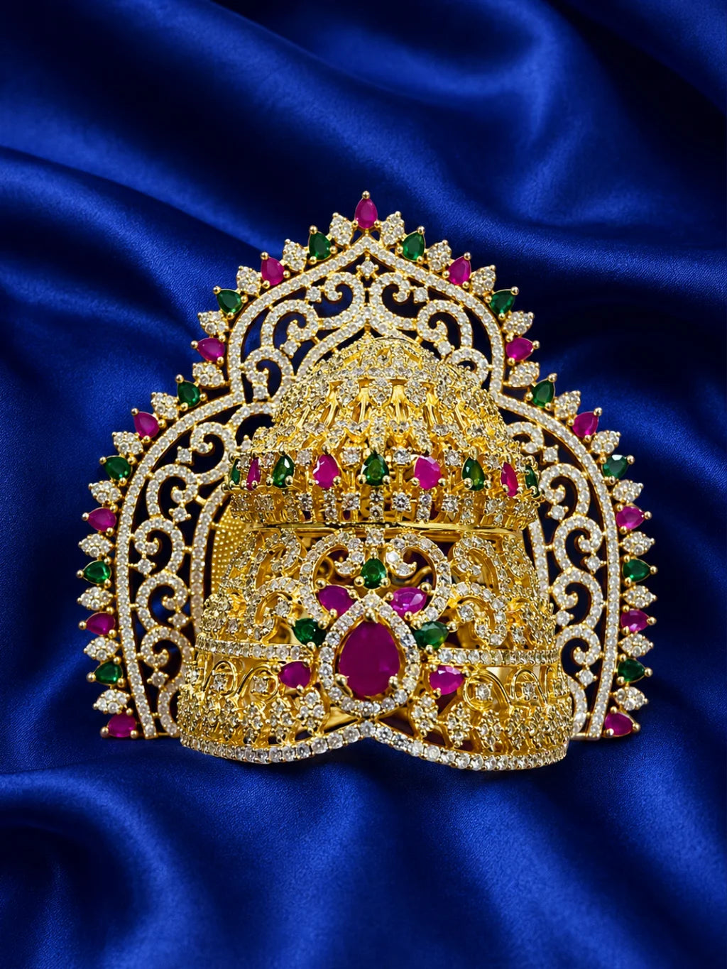 Mangal Murti AD Mukut with sparkling stones for ganpati ji shringar
