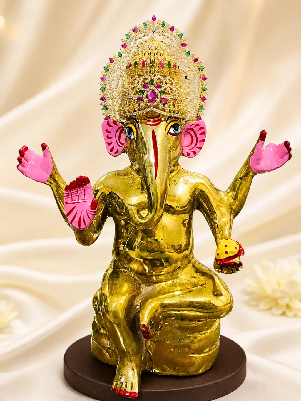 Mangal Murti AD Mukut with sparkling stones for ganpati ji shringar
