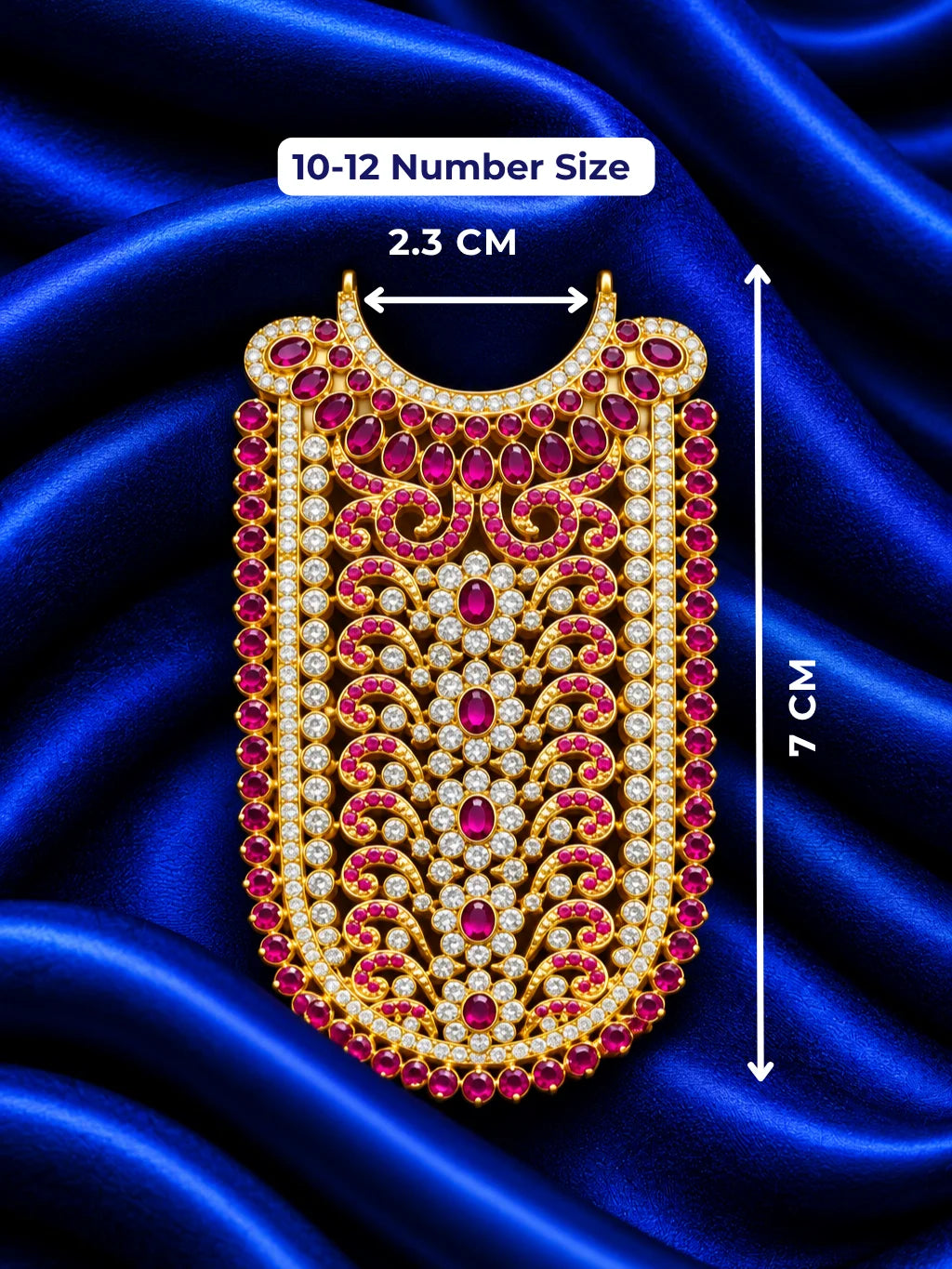 Manikya Darbar AD Necklace for Deity with ruby-inspired elegance and sparkling AD stones. Royal shringar jewellery for Laddu Gopal and Radha Rani.
