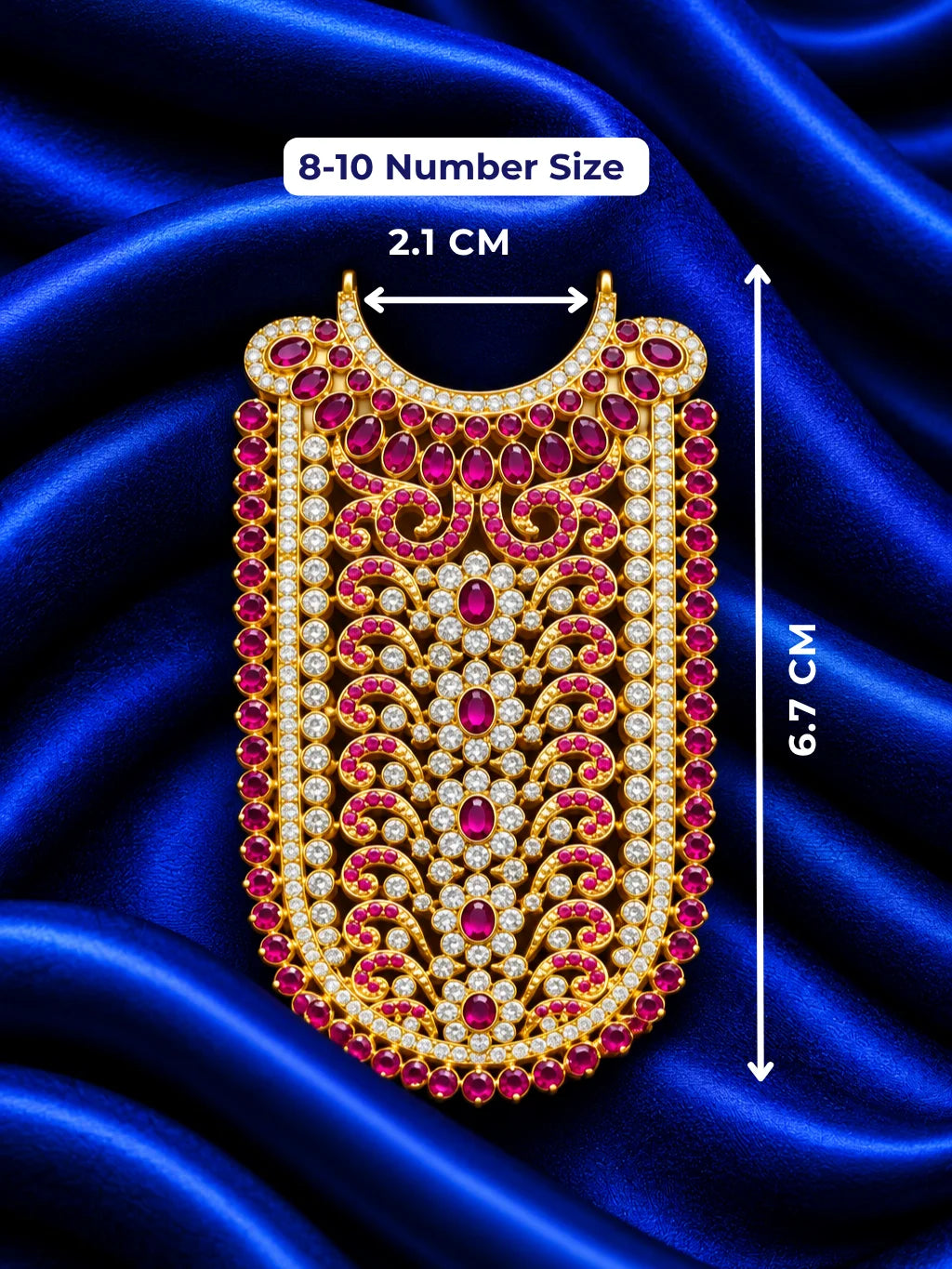 Manikya Darbar AD Necklace for Deity with ruby-inspired elegance and sparkling AD stones. Royal shringar jewellery for Laddu Gopal and Radha Rani.
