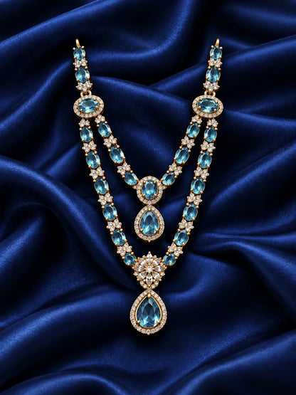 Manikya Kusumavali AD Necklace for Deity featuring ruby-inspired floral ornamentation and sparkling American Diamond detailing for Laddu Gopal and Radha Rani shringar

