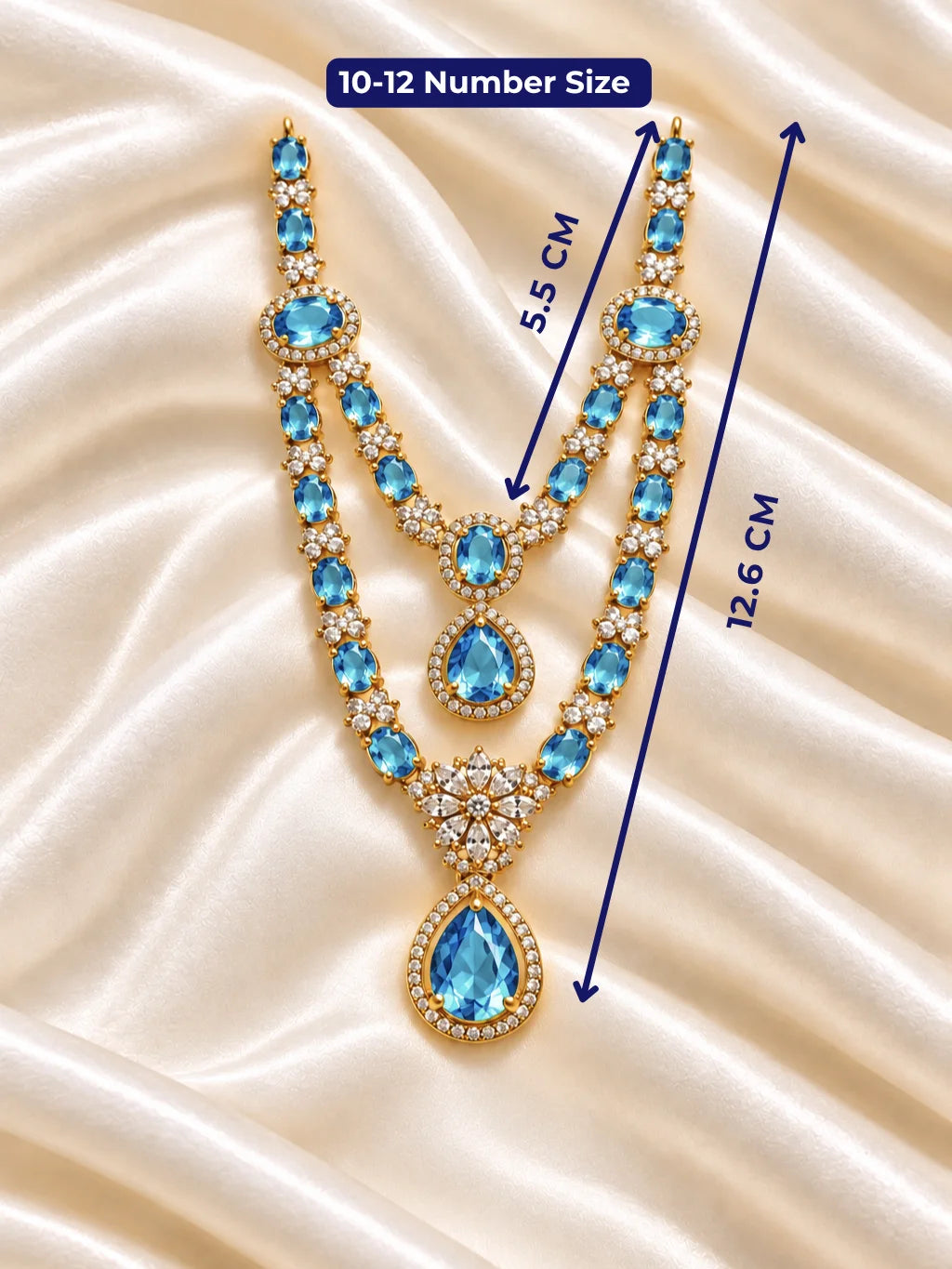 Manikya Kusumavali AD Necklace for Deity featuring ruby-inspired floral ornamentation and sparkling American Diamond detailing for Laddu Gopal and Radha Rani shringar
