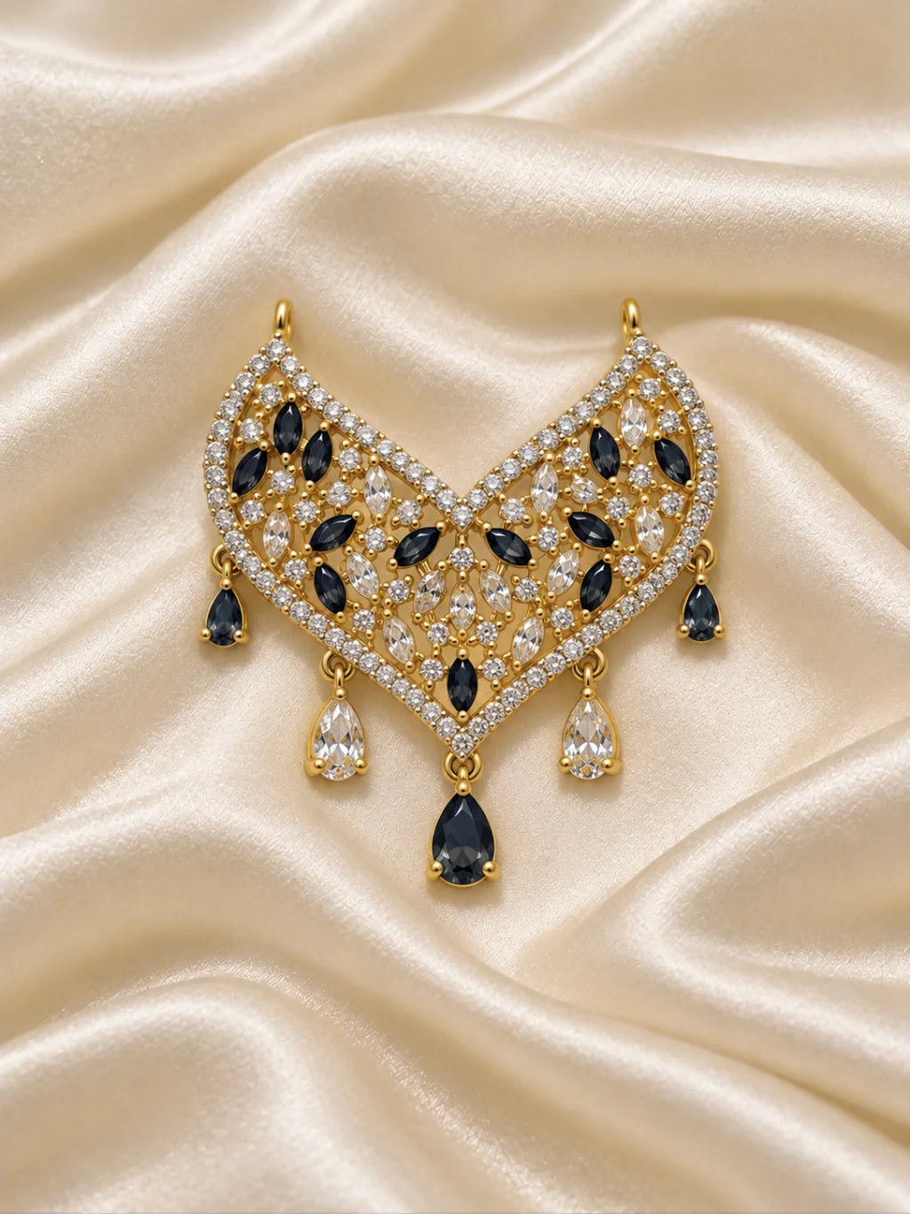Manikya Pallavi AD Necklace for Deity with ruby-inspired ornamental styling and sparkling American Diamond detailing

