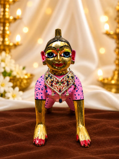 Manikya Pallavi AD Necklace for Deity with ruby-inspired ornamental styling and sparkling American Diamond detailing
