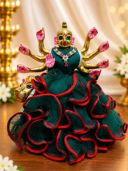 Shop Manikya Pallavi AD Necklace for Deity with ruby-inspired accents and sparkling AD work. A regal jewellery piece for Laddu Gopal and festive shringar.
