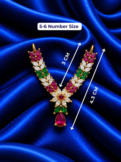 Shop Manikya Pallavi AD Necklace for Deity with ruby-inspired accents and sparkling AD work. A regal jewellery piece for Laddu Gopal and festive shringar.
