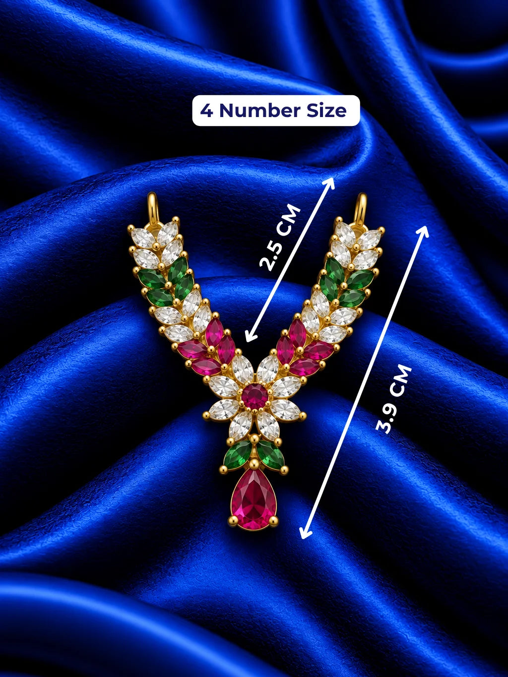 Shop Manikya Pallavi AD Necklace for Deity with ruby-inspired accents and sparkling AD work. A regal jewellery piece for Laddu Gopal and festive shringar.

