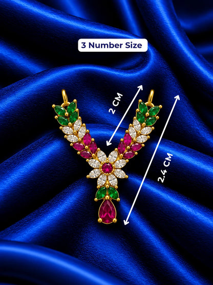 Shop Manikya Pallavi AD Necklace for Deity with ruby-inspired accents and sparkling AD work. A regal jewellery piece for Laddu Gopal and festive shringar.
