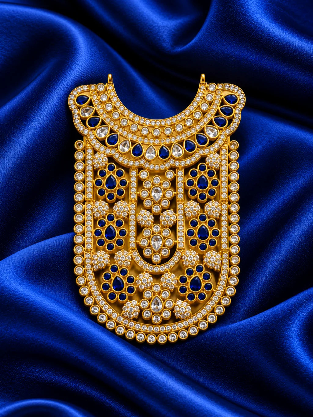 Manikya Rajshree AD Necklace for Deity with ruby-inspired accents and sparkling American Diamond detailing
