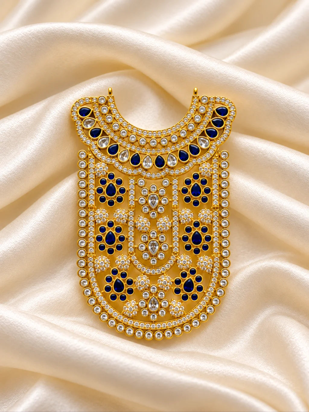 Manikya Rajshree AD Necklace for Deity with ruby-inspired accents and sparkling American Diamond detailing
