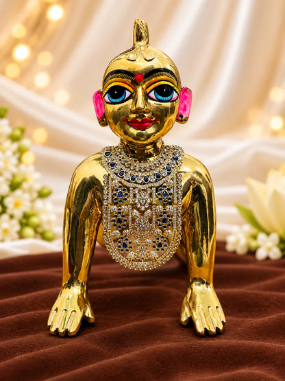 Manikya Rajshree AD Necklace for Deity with ruby-inspired accents and sparkling American Diamond detailing
