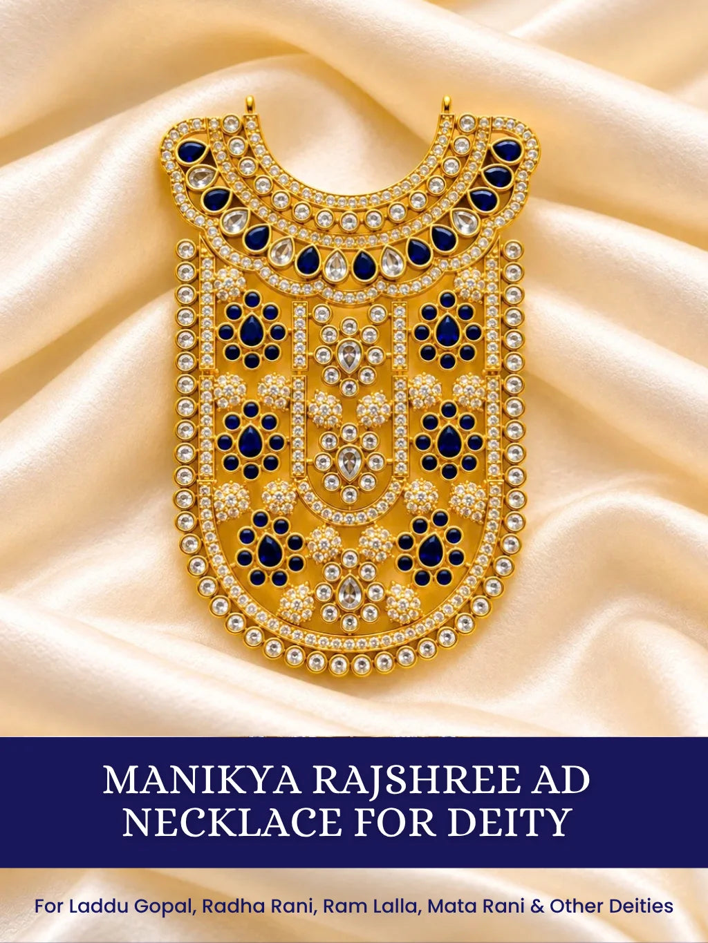 Manikya Rajshree AD Necklace for Deity with ruby-inspired accents and sparkling American Diamond detailing
