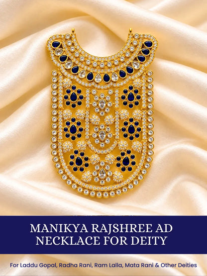 Manikya Rajshree AD Necklace for Deity with ruby-inspired accents and sparkling American Diamond detailing
