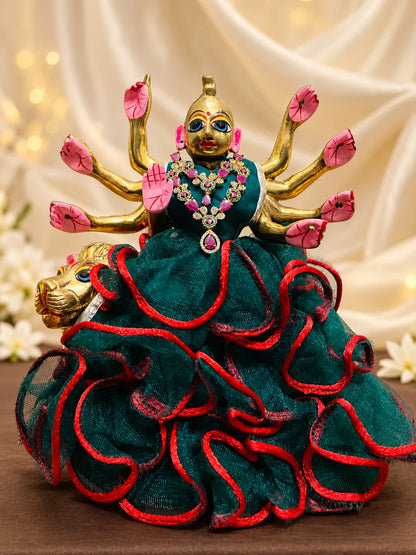 Shop Manikya Ratnamala AD Necklace for Deity with ruby-inspired accents and sparkling AD work. A regal jewellery piece for Laddu Gopal and festive shringar.
