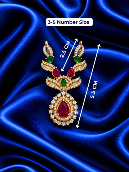 Manikya Tarang AD Necklace for Deity with ruby-inspired accents, flowing wave-style design and sparkling American Diamond detailing
