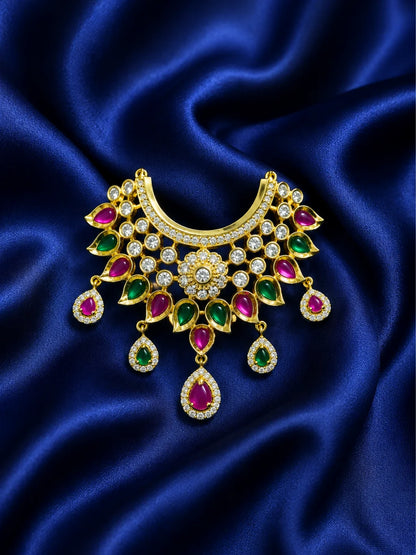 Maniratna AD Necklace for deity with brilliant American Diamond stones and intricate handcrafted detailing