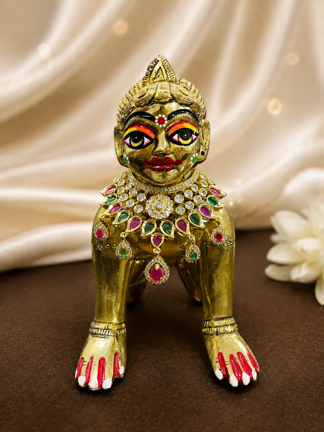 Maniratna AD Necklace for deity with brilliant American Diamond stones and intricate handcrafted detailing