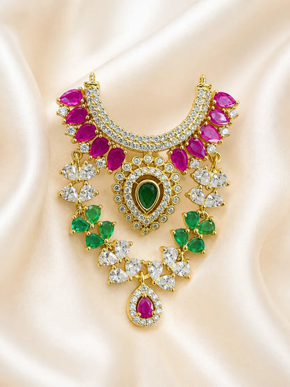 Maniratna AD Necklace for deity with sparkling American Diamond stones and royal gem-inspired detailing