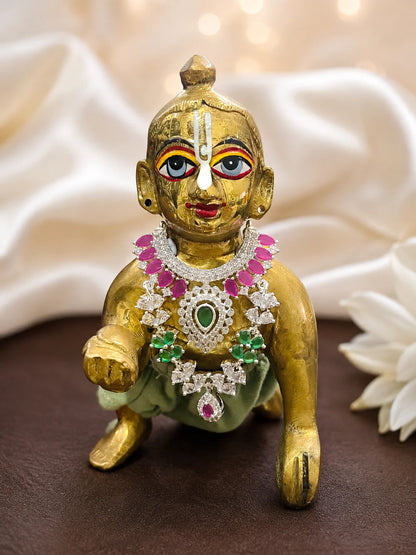 Maniratna AD Necklace for deity with sparkling American Diamond stones and royal gem-inspired detailing