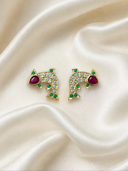 Matsyakrit Milma AD Kundal, featuring a graceful fish-inspired design and sparkling stones for beautiful festive shringar.