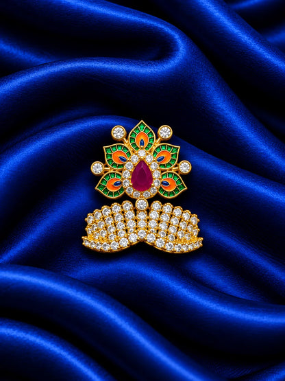 Mayur Chandrika AD Mukut for Deity with elegant peacock-inspired artistry and sparkling AD work. A royal crown for Laddu Gopal and Krishna Ji shringar.