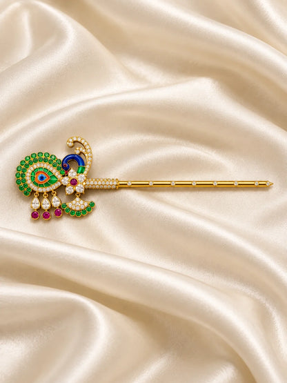 Shop Mayur Mohini AD Bansuri for Deity with graceful peacock-inspired detailing and sparkling AD work. An elegant flute for Laddu Gopal and Krishna Ji shringar.
