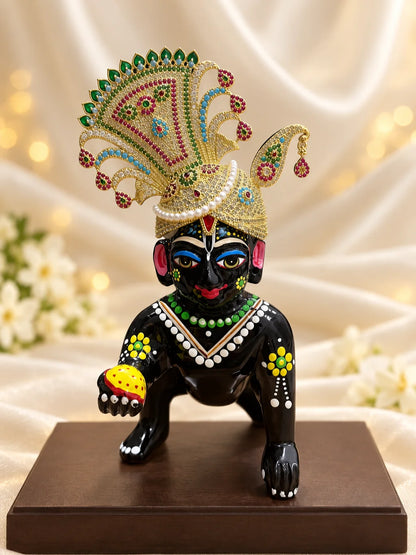 Mayur Maharaj AD Mukut for Deity with majestic peacock-inspired detailing and sparkling AD work. A royal crown for Laddu Gopal and Krishna Ji shringar.