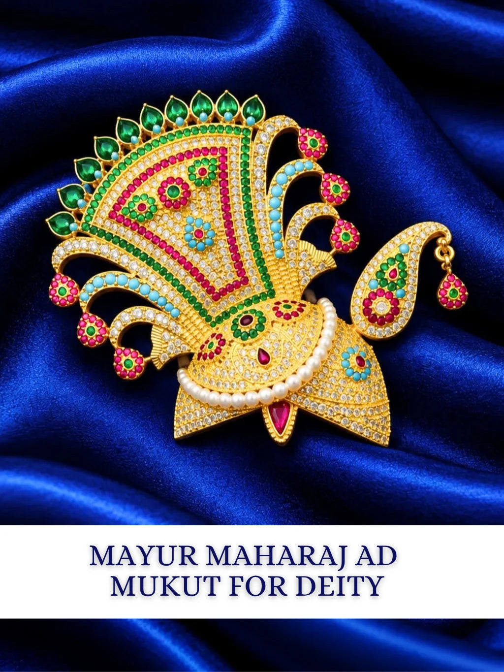 Mayur Maharaj AD Mukut for Deity with majestic peacock-inspired detailing and sparkling AD work. A royal crown for Laddu Gopal and Krishna Ji shringar.