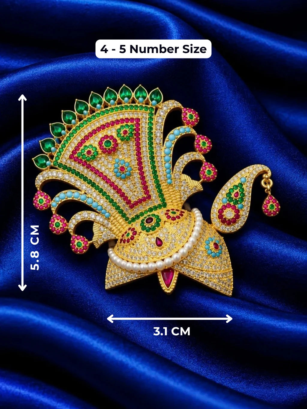 Mayur Maharaj AD Mukut for Deity with majestic peacock-inspired detailing and sparkling AD work. A royal crown for Laddu Gopal and Krishna Ji shringar.
