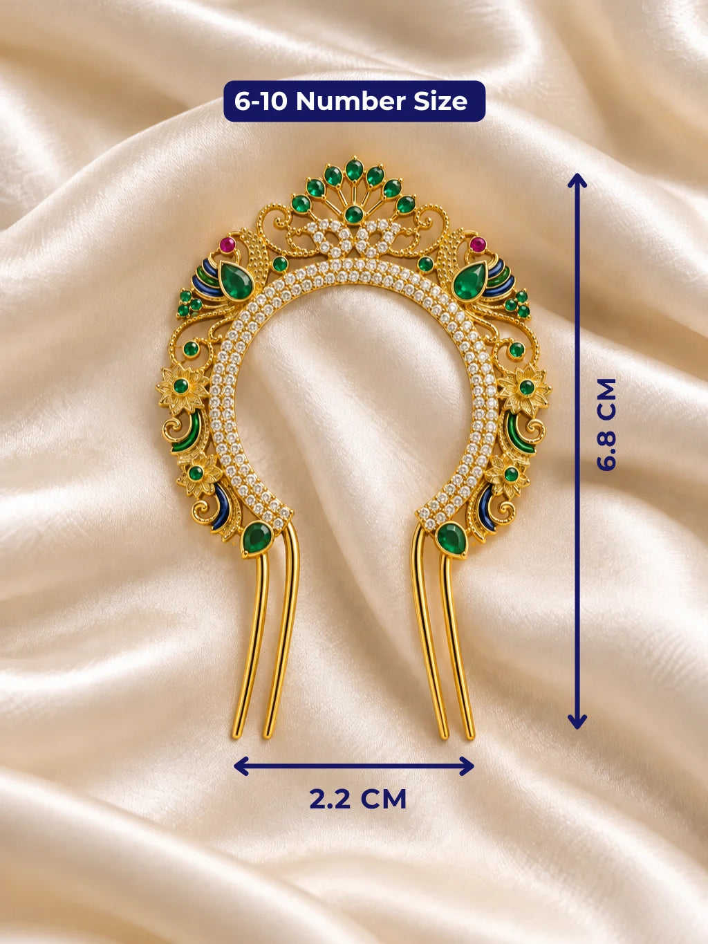 Mayur Panna Darbar AD Chandrika for Deity featuring royal peacock-inspired ornamentation, emerald-green jewel-inspired accents and sparkling American Diamond detailing for traditional deity shringar.
