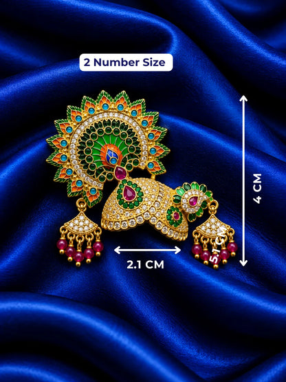 Mayur Chandrika AD Mukut for Deity with elegant peacock-inspired artistry and sparkling AD work. A royal crown for Laddu Gopal and Krishna Ji shringar.