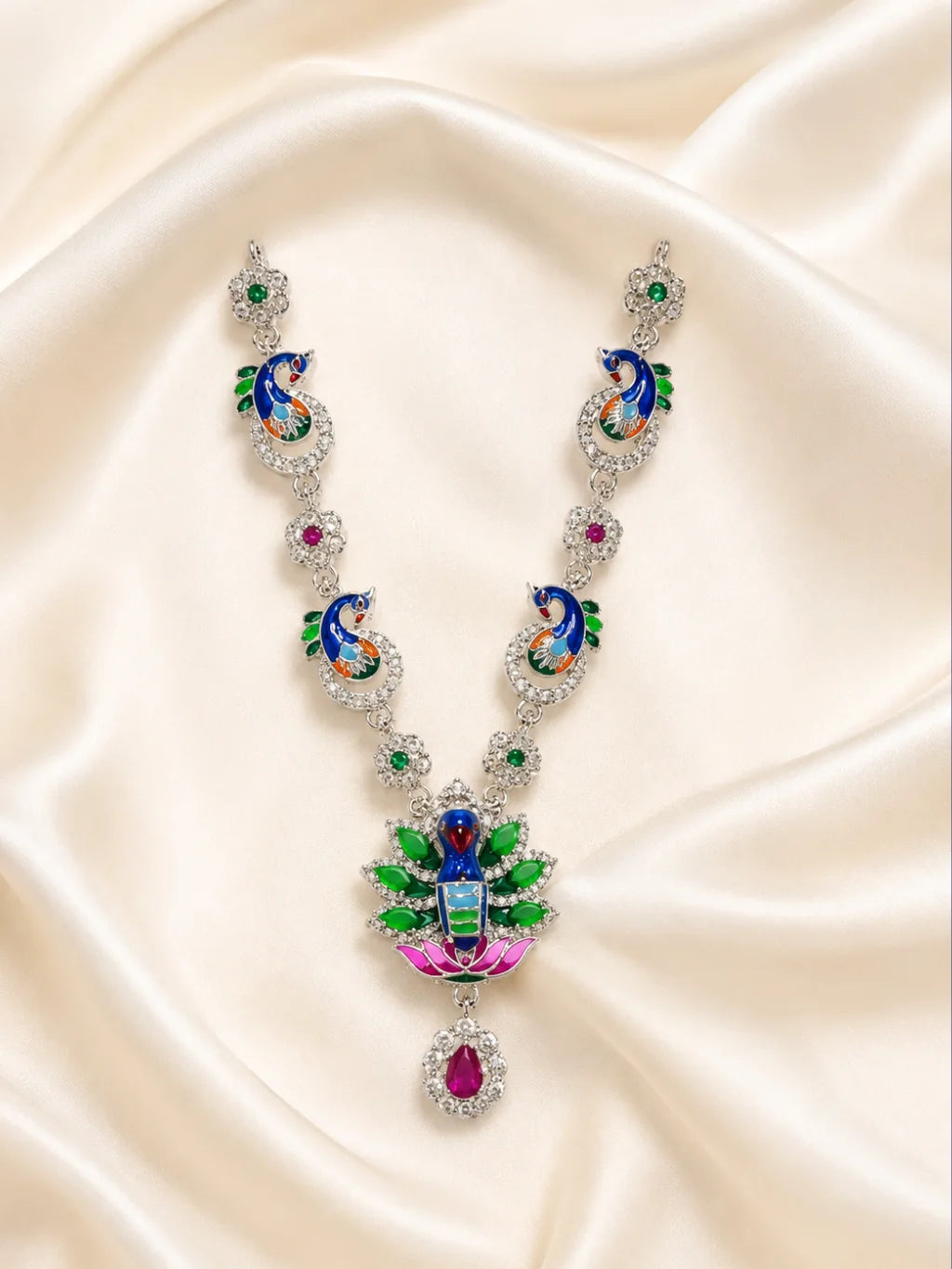 Mayurika AD Necklace with sparkling stones for deity shringar