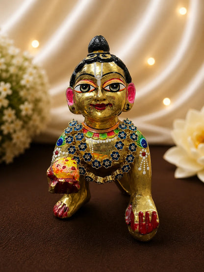 Premium gold-plated layered multicolor Meenakari and American Diamond garland necklace for deity shringar