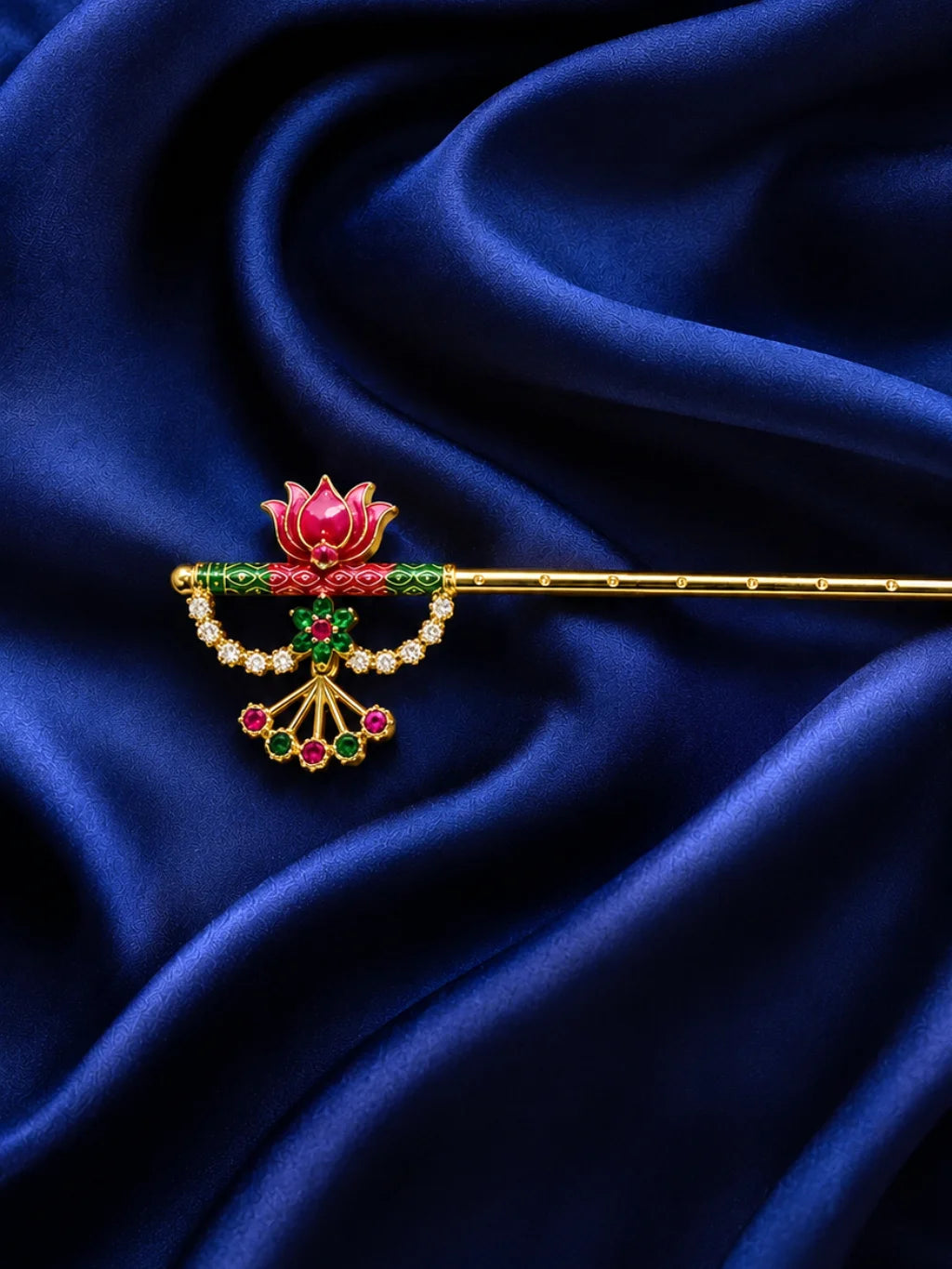 Meenakari Lotus Bansuri for Laddu Gopal Ji | Decorative Krishna Flute for Shringar