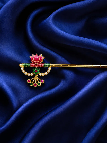 Meenakari Lotus Bansuri for Laddu Gopal Ji | Decorative Krishna Flute for Shringar
