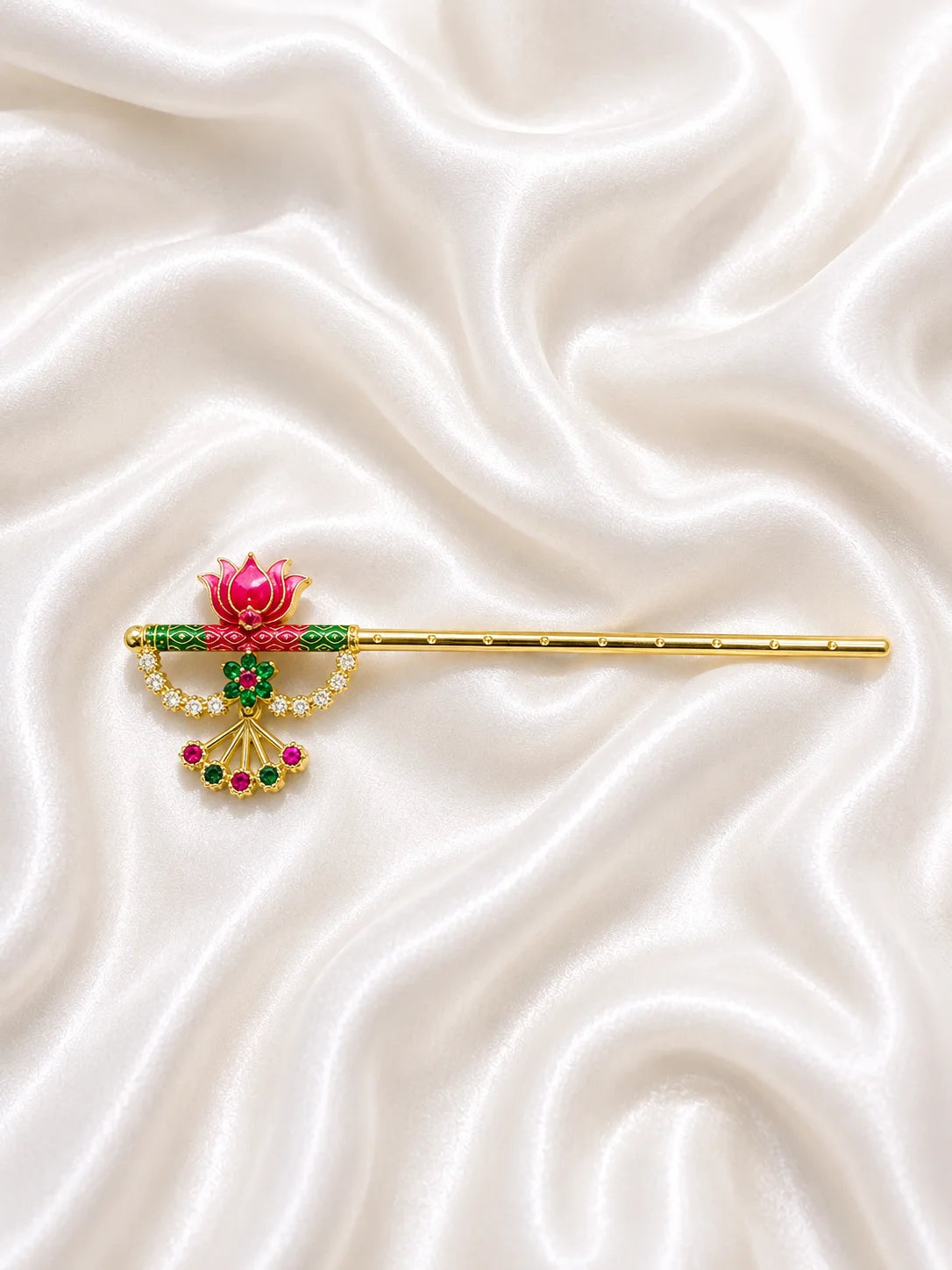 Meenakari Lotus Bansuri for Laddu Gopal Ji | Decorative Krishna Flute for Shringar