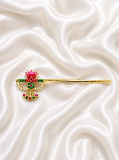 Meenakari Lotus Bansuri for Laddu Gopal Ji | Decorative Krishna Flute for Shringar