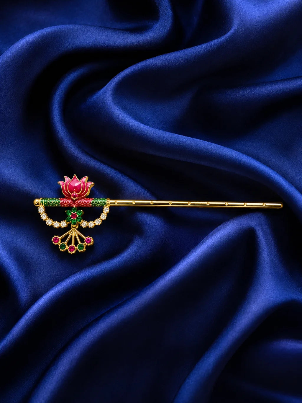 Meenakari Lotus Bansuri for Laddu Gopal Ji | Decorative Krishna Flute for Shringar