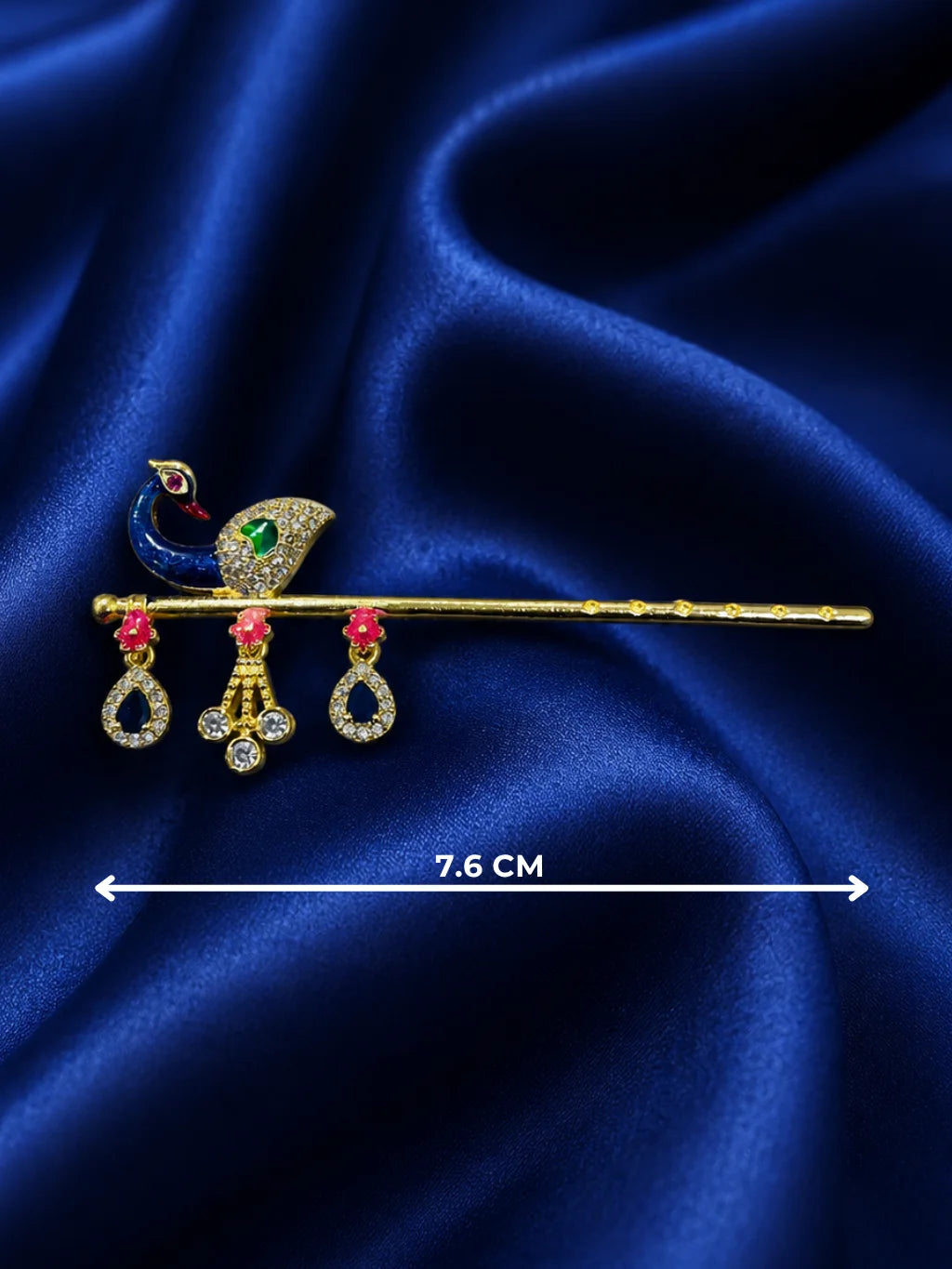 Meenakari Peacock Bansuri for Laddu Gopal – Handcrafted Golden Flute