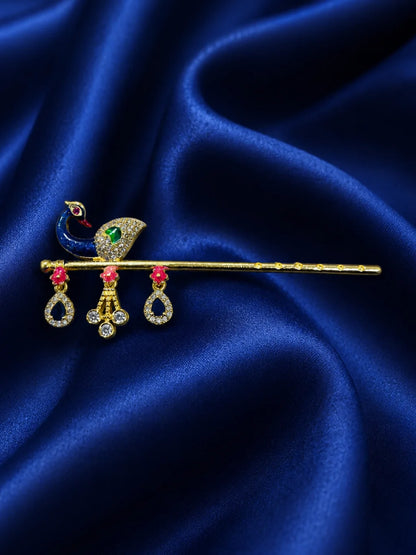 Meenakari Peacock Bansuri for Laddu Gopal – Handcrafted Golden Flute