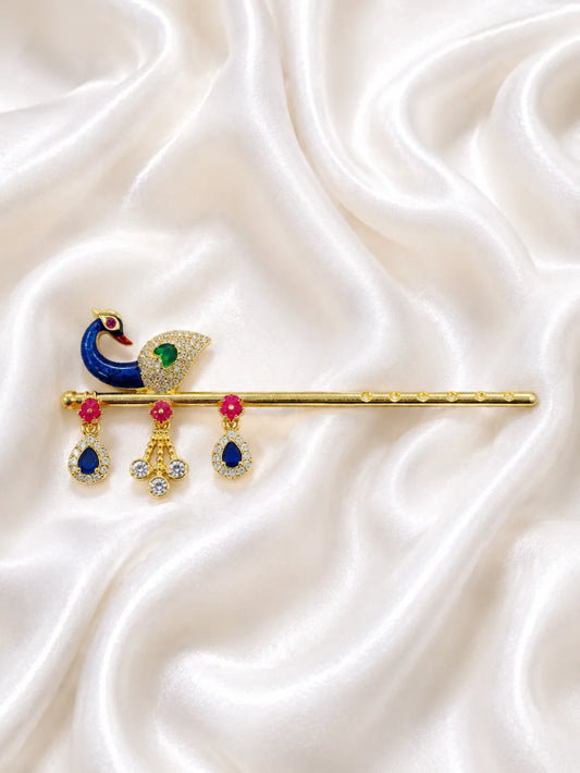 Meenakari Peacock Bansuri for Laddu Gopal – Handcrafted Golden Flute