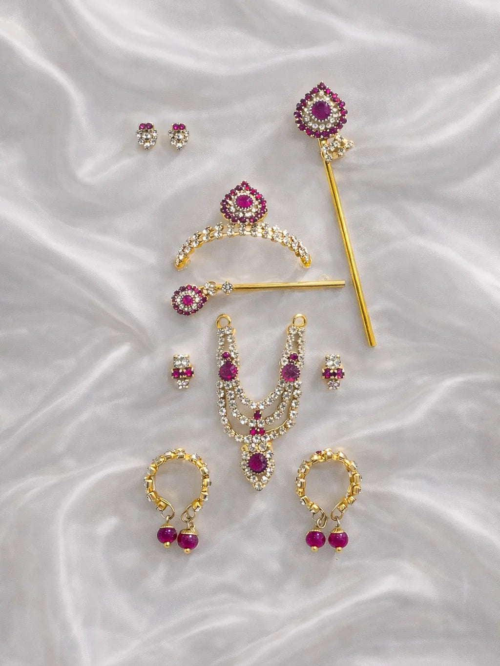 Megenta Mukut Mala Set for Laddu Gopal