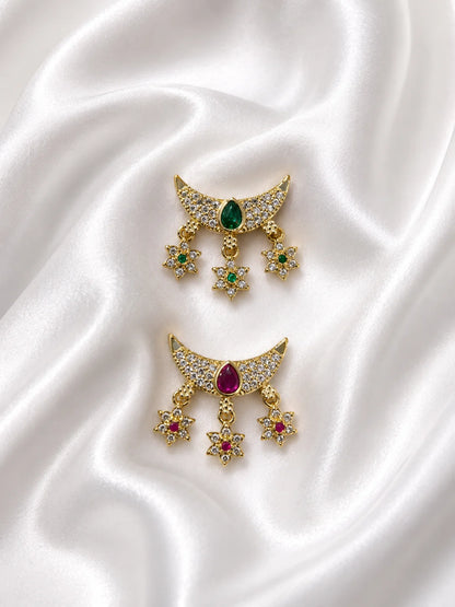 Moon-shaped AD choker combo for Laddu Gopal with sparkling American diamond crescent design