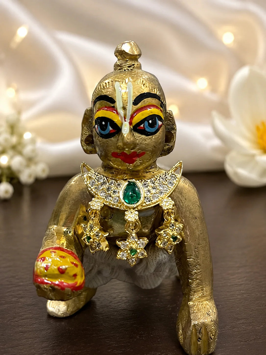 Moon-shaped AD choker combo for Laddu Gopal with sparkling American diamond crescent design