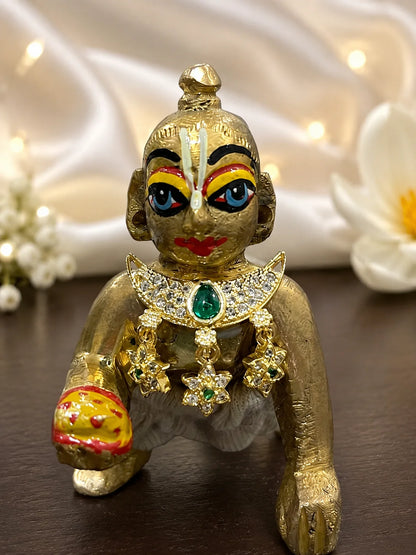 Moon-shaped AD choker combo for Laddu Gopal with sparkling American diamond crescent design